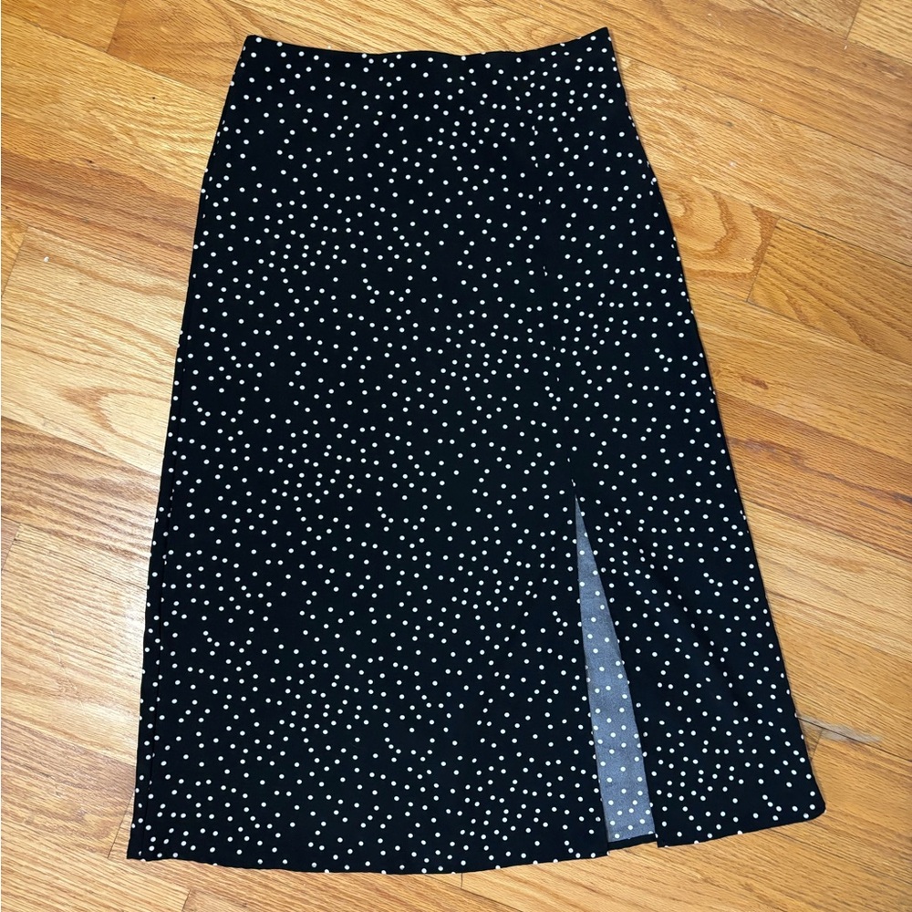 Black Polka Dot Slit Midi Skirt